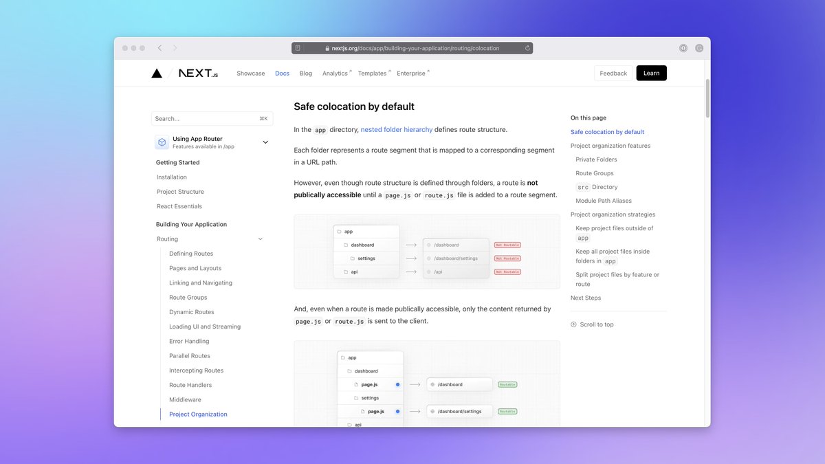 Next.js Docs Update 🪄💫

Project Organization
◇ Safe file colocation by default
◇ Project organization features
◇ Project organization strategies

↳ nextjs.org/docs/app/build…