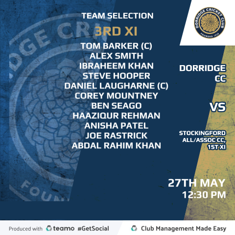 DorridgeCC's tweet photo. Team news ahead of our @BDPCL_Official & #WCCL games tomorrow.
1st XI home @LichfieldCC
2nd XI away @Rugby_CC
3rd XI away Stockingford CC
4th XI home Atherstone Town CC
#UTR #ClubNews #clubcricket #teamnews #cricket #andele #pertempsnetworkgroup https://t.co/oMfDBjKdfB
