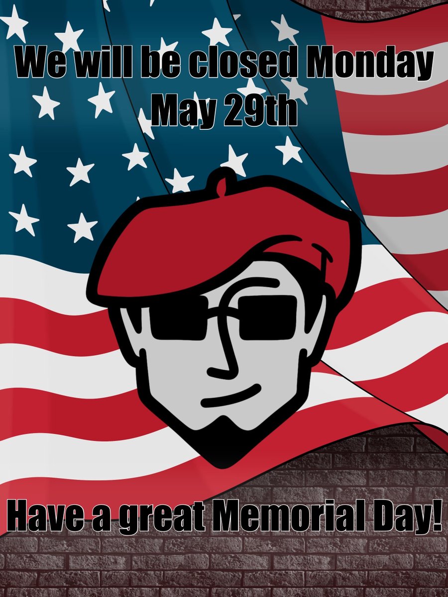 johnnyvapesgb's tweet photo. We will be closed this Monday, the 29th, for the holiday. We hope everyone has a great Memorial Day! https://t.co/JUYxsBcBGC