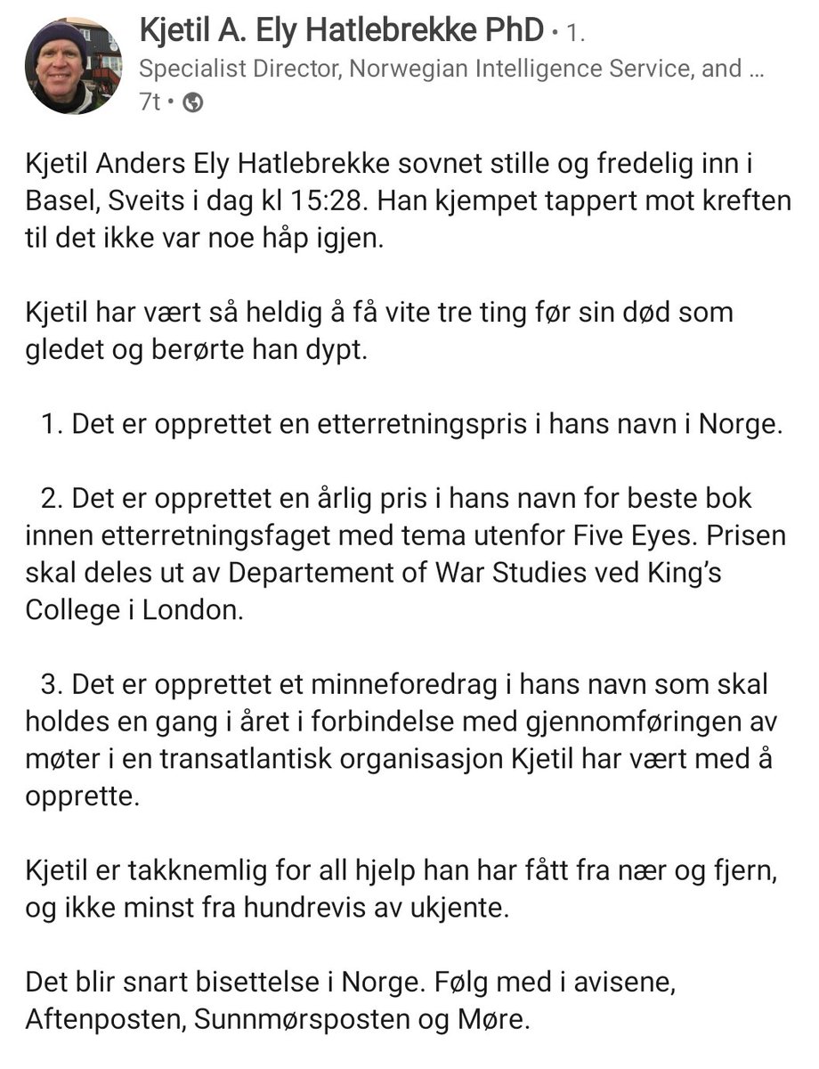 En legende har gått bort. Kriger, filosof, tenker og foregangsmann. Hvil i fred, Kjetil Hatlebrekke.
