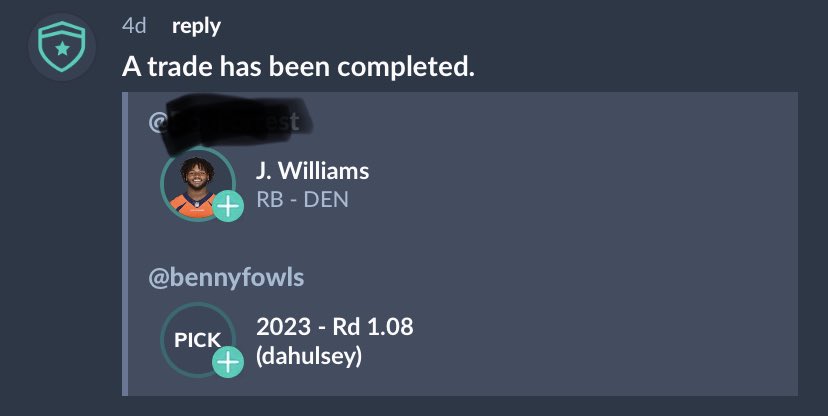 bennyb_fowler's tweet photo. @TheFFBuffalo @MyFantasyLeague 12 team Full PPR. Straight up for 1.08 and took Addison there. https://t.co/7yZlJYGAnS
