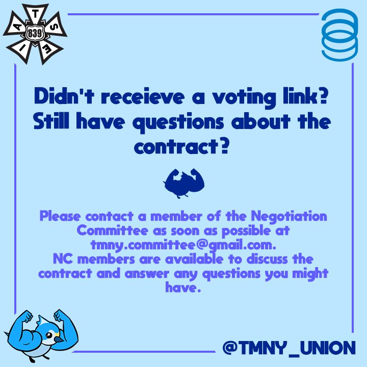 TMNY_Union's tweet photo. Any questions or concerns can be directed to your Negotiation Committee https://t.co/dXwqbOcyDn