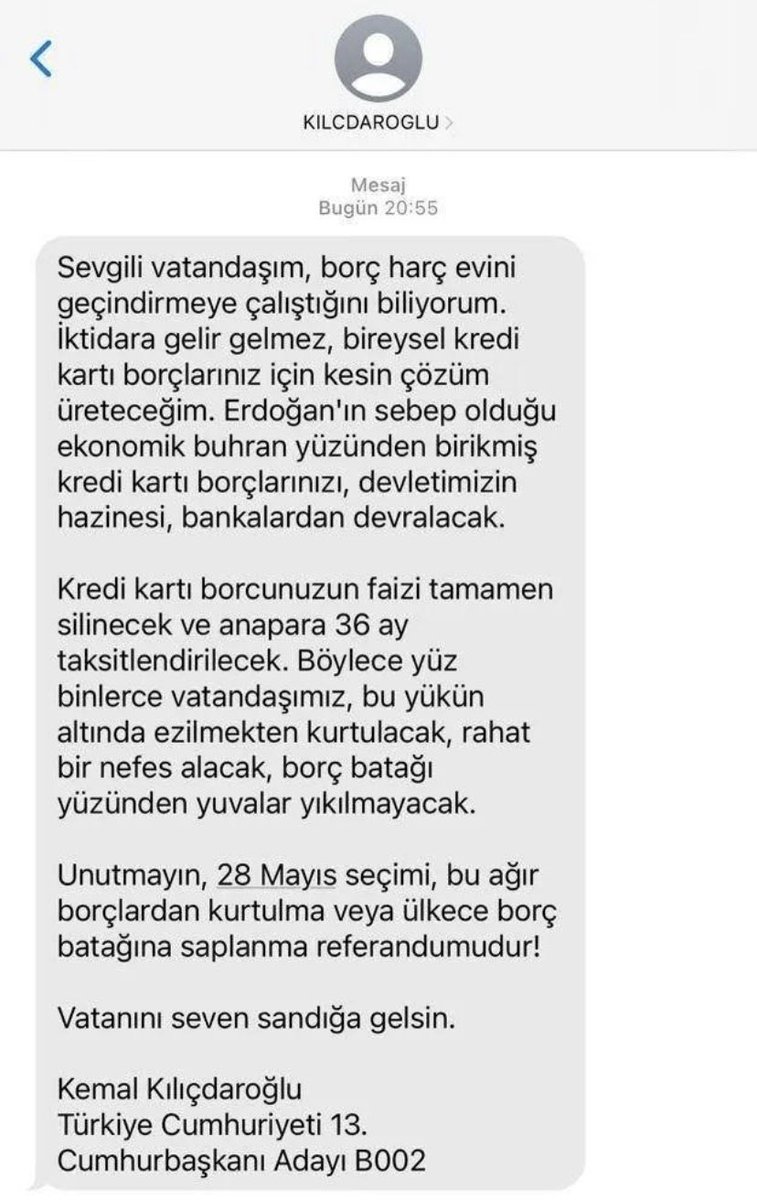 Kılıçdaroğlu’nun kredi kartlarıyla ilgili şu mesajı BTK tarafından yasaklanmış. Sonrasındaki başka mesajları da. 
(Bunları da unutmayacağız GSM operatörleri ve BTK) <a href="/BTKbasin/">BTK</a> <a href="/VodafoneTR/">Vodafone Türkiye</a> <a href="/Turkcell/">TURKCELL</a> 
#KrediKartı
#KrediBorcu