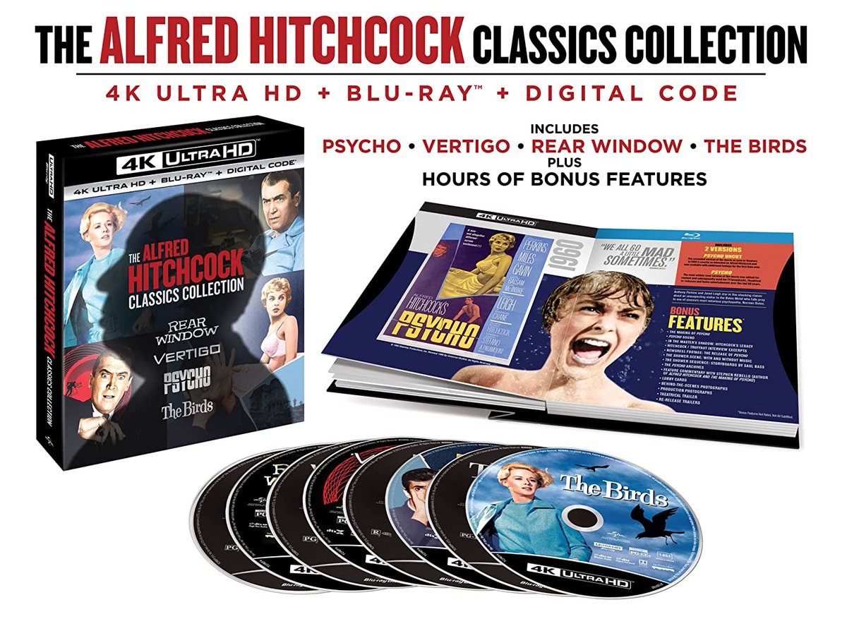 Alfred Hitchcock Classics Collection [4K UltraHD Blu-ray]
Starring James Stewart, Grace Kelly, Rod Taylor, Anthony Perkins, Janet Leigh, Kim Novak, Tippi Hedren 
Includes: Rear Window, Vertigo, Psycho, Psycho Uncut, The Birds

On Sale Here: https://t.co/ewFXv1fxD1

#classicmovies https://t.co/lKPvZBSX6h