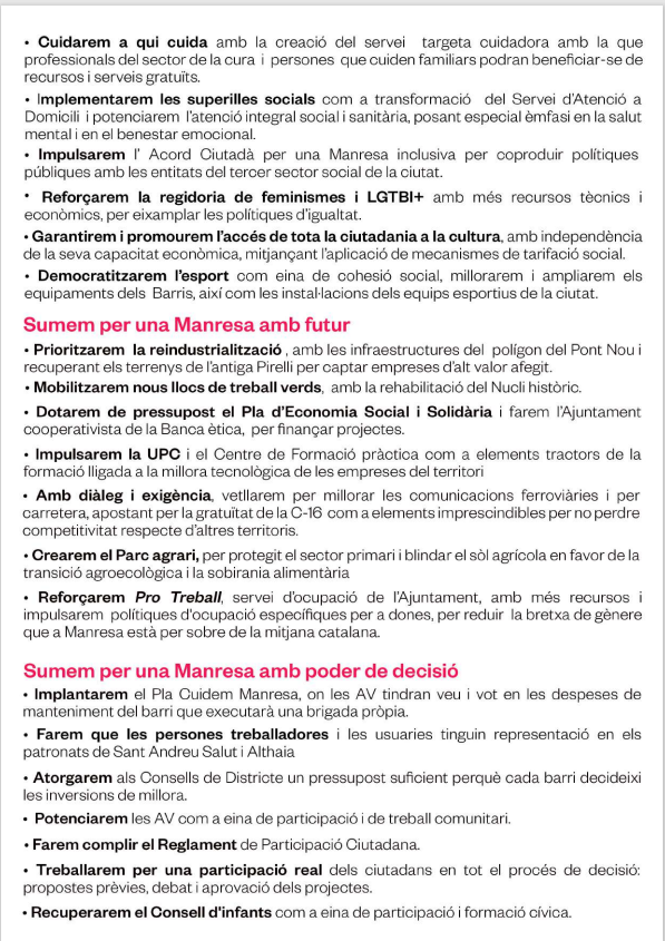manresaECP's tweet photo. Últims minuts de campanya!!! Podeu donar una ullada al nostre programa a la bio o a les fotos d'aquest tuit. Aquest 28M volem que guanyi l'esperança💜 Sumem per una Manresa dels Barris https://t.co/jp5MfGTsAE