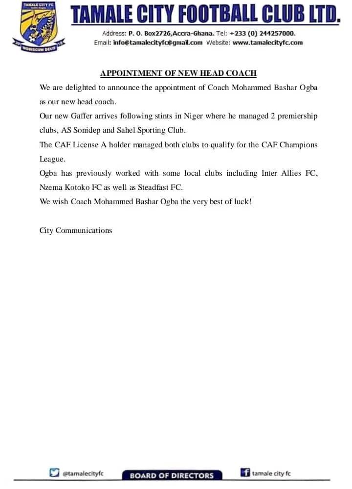 Welcome to Tamale City Coach Mohammed Bashar Ogba!

#Citizens
#DareToDo
#WeAreHereToStay