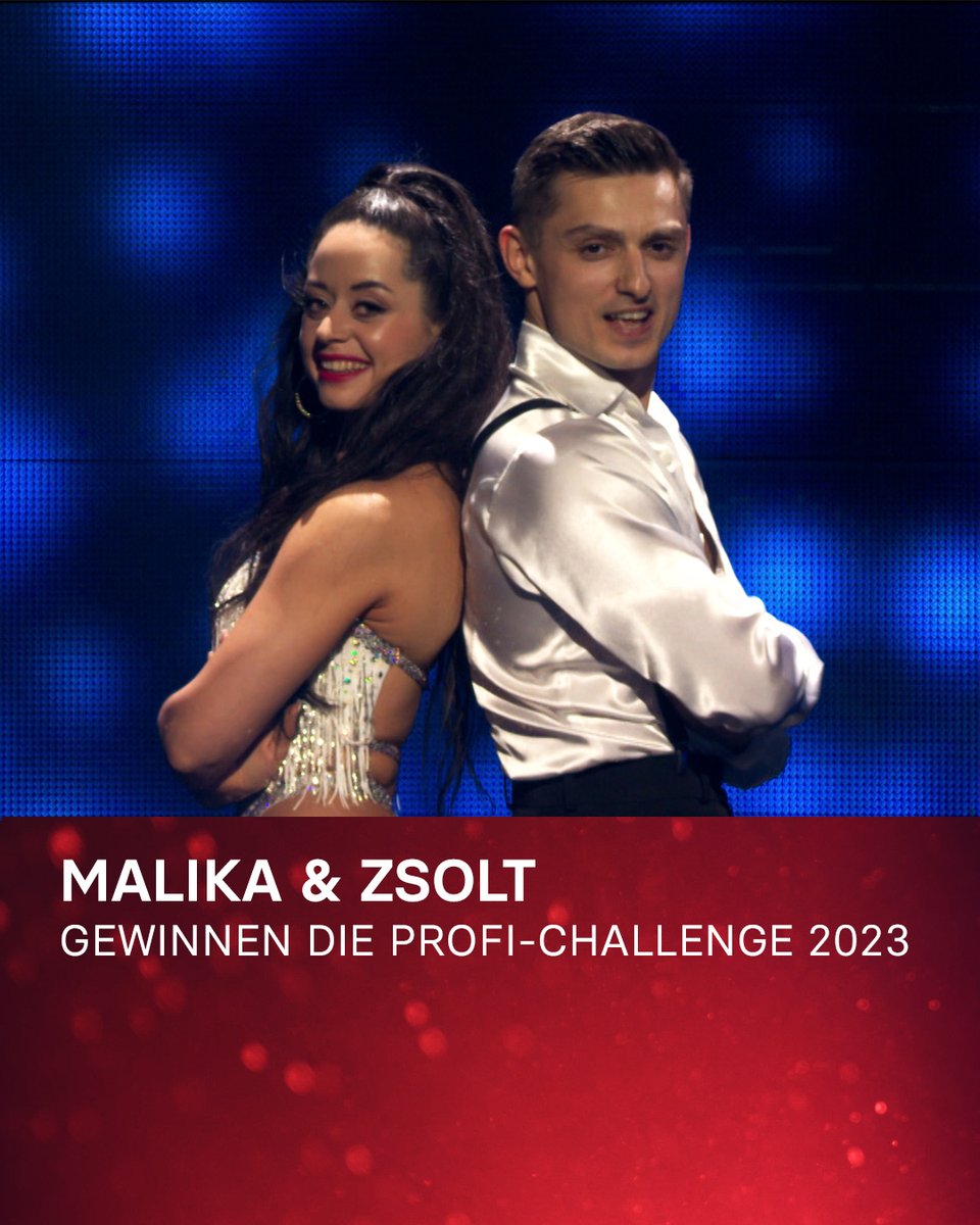 RTL_com's tweet photo. Malika und Zsolt gewinnen die Profi-Challenge 2023! 🎉 Mit ihren atemberaubenden Tänzen konnten sie euch überzeugen und erhalten somit nicht nur den Pokal, sondern auch noch den spektakulären Doppelgewinn. WOW! Herzlichen Glückwunsch! 🏆#LetsDance #RTL #ProfiChallenge #Tanzshow https://t.co/bC7n1yAvjS