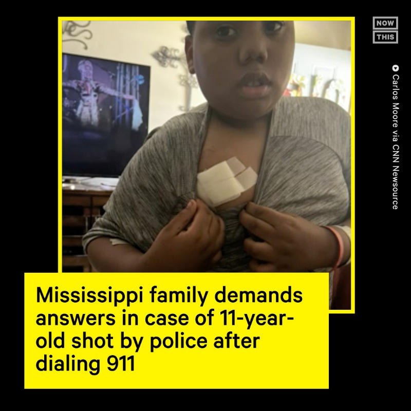 nowthisimpact's tweet photo. A family in Mississippi is demanding answers from their local police department after an 11-year-old boy was shot moments after he called 911 seeking help