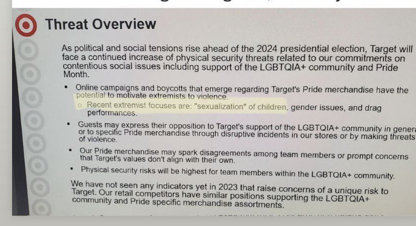 PaulHook_em's tweet photo. BREAKING🚨: New Target internal memo says you're an EXTREMIST if you care about the sexualization of children.
To groomers and pedos, people protecting children are extremists.
#BoycottTarget https://t.co/ciDQm1B1LA