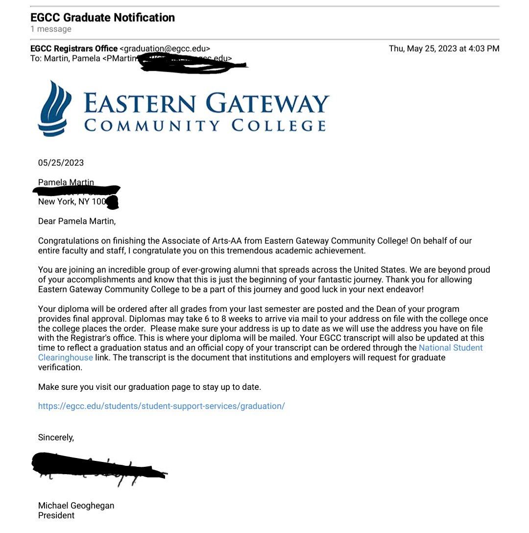 PamelatheActres's tweet photo. ๐ฉโ๐ป๐ฉโ๐I did it. Associate of Arts Degree
@EasternGateway
#graduated๐ #onlineeducation #egcc #aadegree #alphaomicronnu #iamptk #alphaomicronnuptk #communitycollege
#ptk #graduate #accomplishment #easterngatewaycommunitycollege https://t.co/cBPNpq26BD