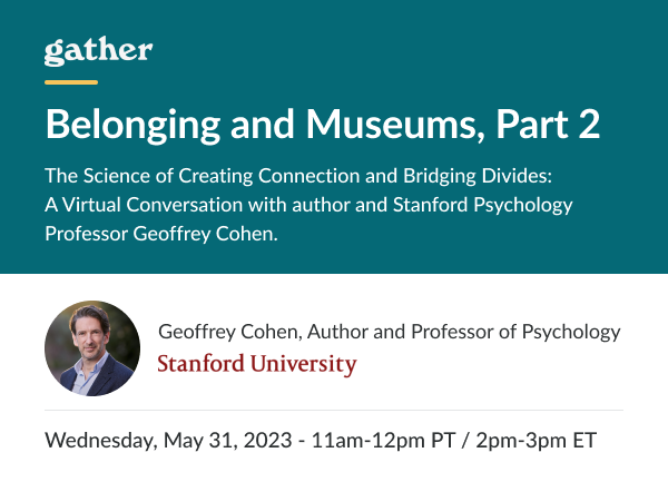 A virtual convening + a free book giveaway! 🤩

All registrants will be entered into a drawing for one of 10 free copies of Geoffrey Cohen’s book: Belonging: The Science of Creating Connection and Bridging Divides.

Join us 5/31, 2pmET / 11amPT: community.gatherlearning.com/events/belongi…