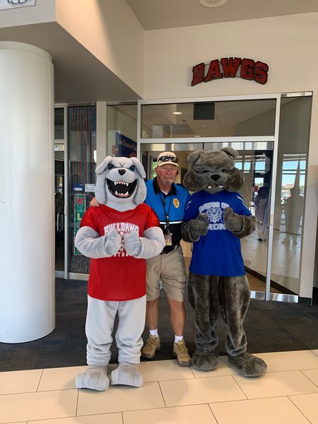 The new BullDawg mascot is in the house! Go, Dawgs! ❤️🐾💙
