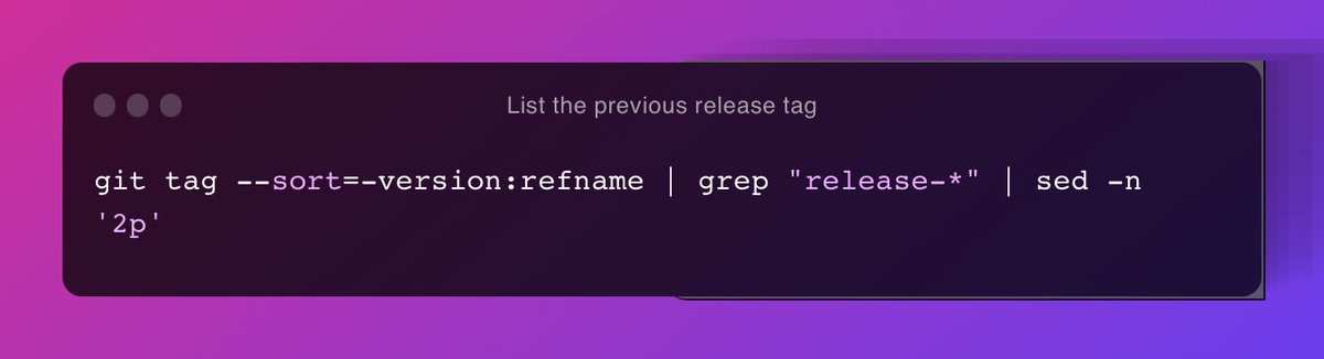 ruanbekker's tweet image. Day 11 of #100DaysOfCodeSnippets : List the previous release tag on git, where the current release tag might be release-51.14.2, this output will show release-51.14.1
#git #chestsheeet #developer