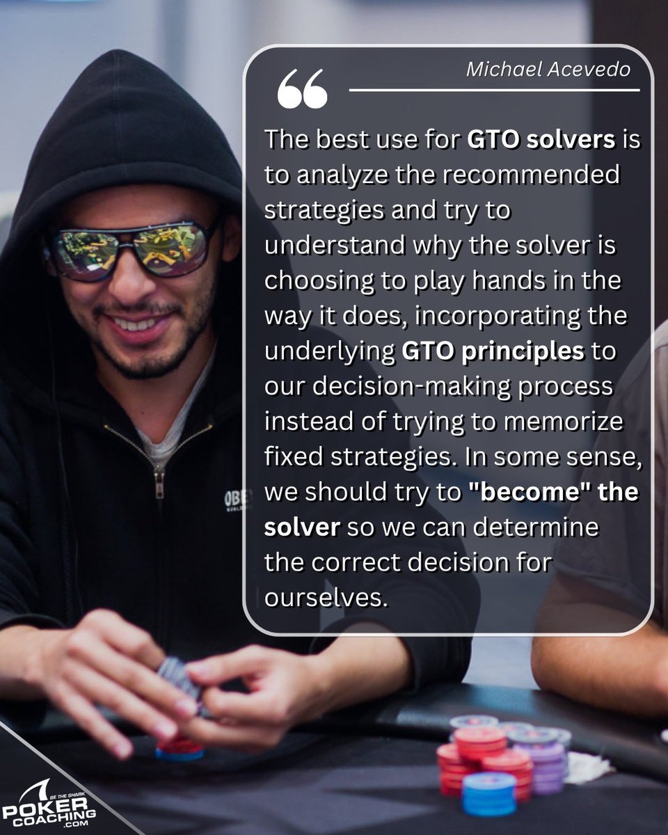 JonathanLittle's tweet photo. This is one of my favorite quotes from @GTOPoker’s book, Modern Poker Theory: 

Solvers are amazing, but focusing on WHY it’s doing what it’s doing and understanding the underlying GTO principles is far, far more important than blindly following charts. https://t.co/4EmyvwjfAp