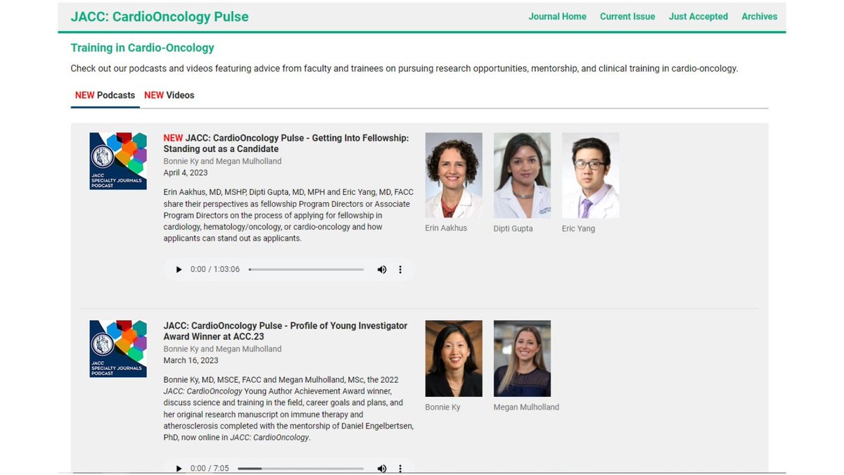 Check out the latest #JACCCardioOnc Pulse content! The multimedia platform features career guidance for the #CardioOnc community, including a podcast with #ACCFIT advice from experts like @erin_aakhus @DrGuptaD & @datsunian Don't miss it!  #CardioTwitter bit.ly/3GgcCxY