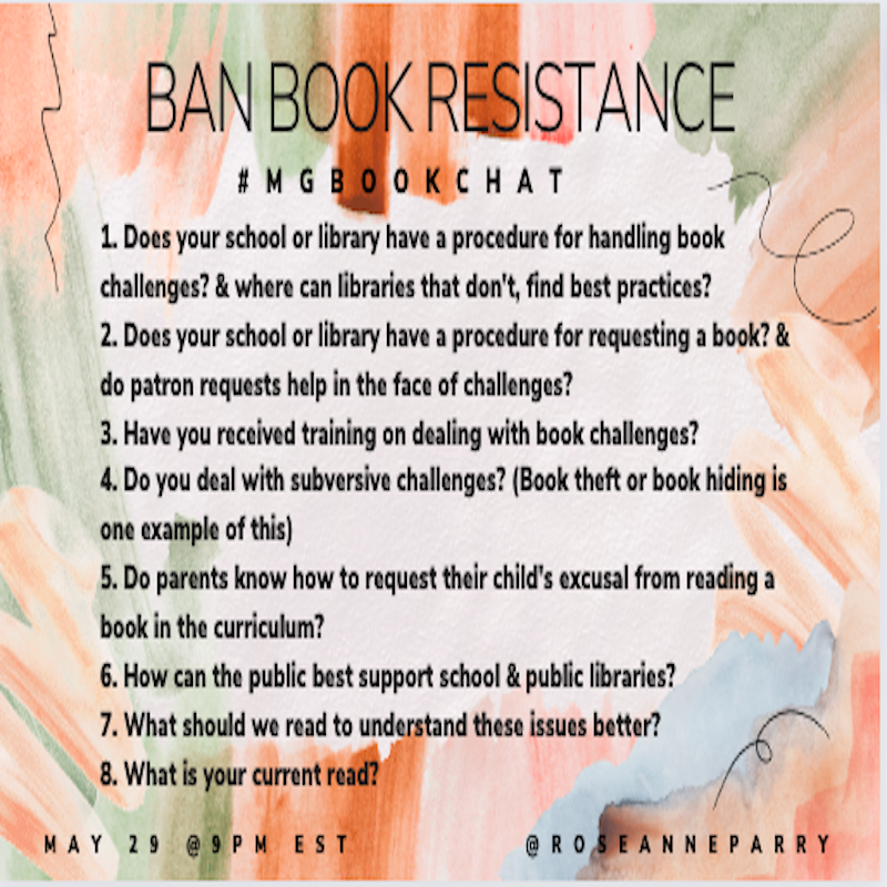 The weekend is just starting, but we wanted to ensure you had the questions & topic for Monday night's #MGBookChat when @RosanneParry  hosts BAN BOOK RESISTANCE The ?s are below.
See you Monday at 9 PM EST