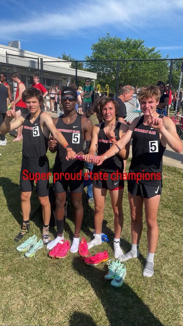 BlairAthletics's tweet photo. ALERT! This just in! Here are your 4A 4 x 800 boys state champions!!!! Freddy, Erick, Alex and Micah! Incredible! Congratulations! https://t.co/r3J7TIyzyM