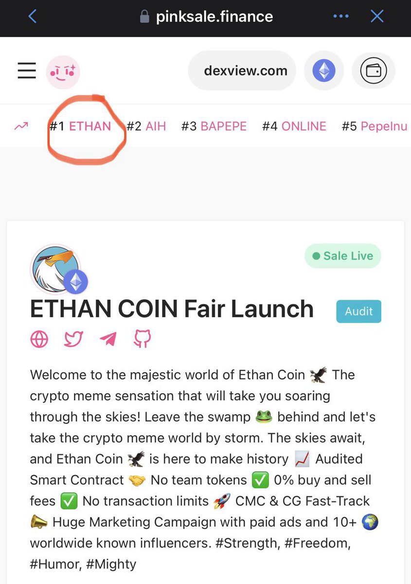 Congratulations to <a href="/ethancoinvip/">Ethancoin</a> for #1 trending on <a href="/pinkecosystem/">PinkSale (Pink Ecosystem)</a> 

Are meme tokens the latest narrative? 🤔

$ETHAN #meme #MemeSeason #moonbags $ETH
