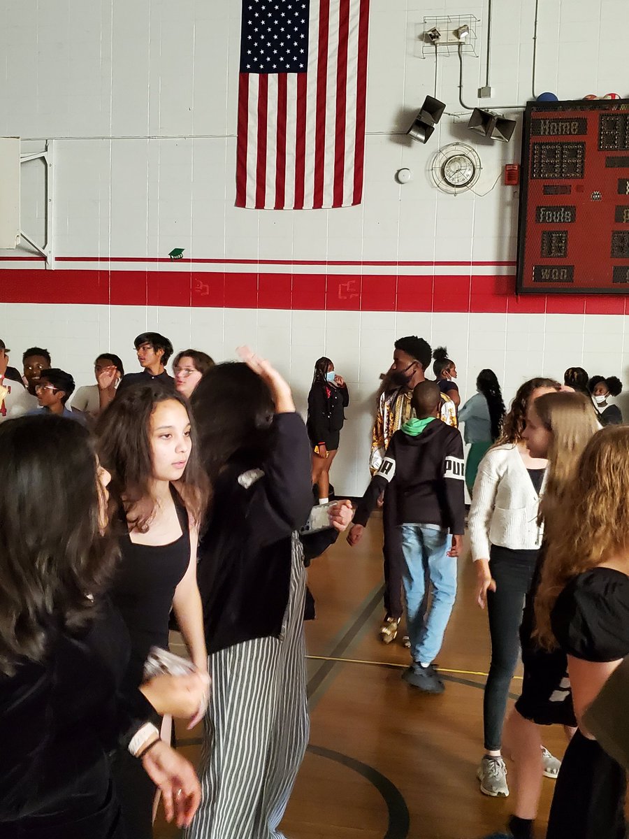Enjoying the school-wide dance today...  YUP... That's TWO dances in one week!!!  Whew.  #WeAreJCPS #JCPSlibraries