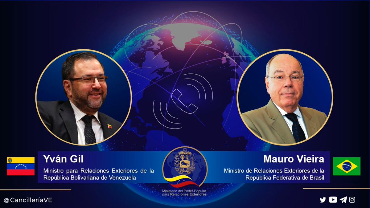 Sostuve una fraterna conversación telefónica con el Ministro de Relaciones Exteriores de la República Federativa de Brasil, Mauro Viera. Abordamos importantes temas de interés bilateral, como parte de esta renovada etapa de la relación entre pueblos hermanos.