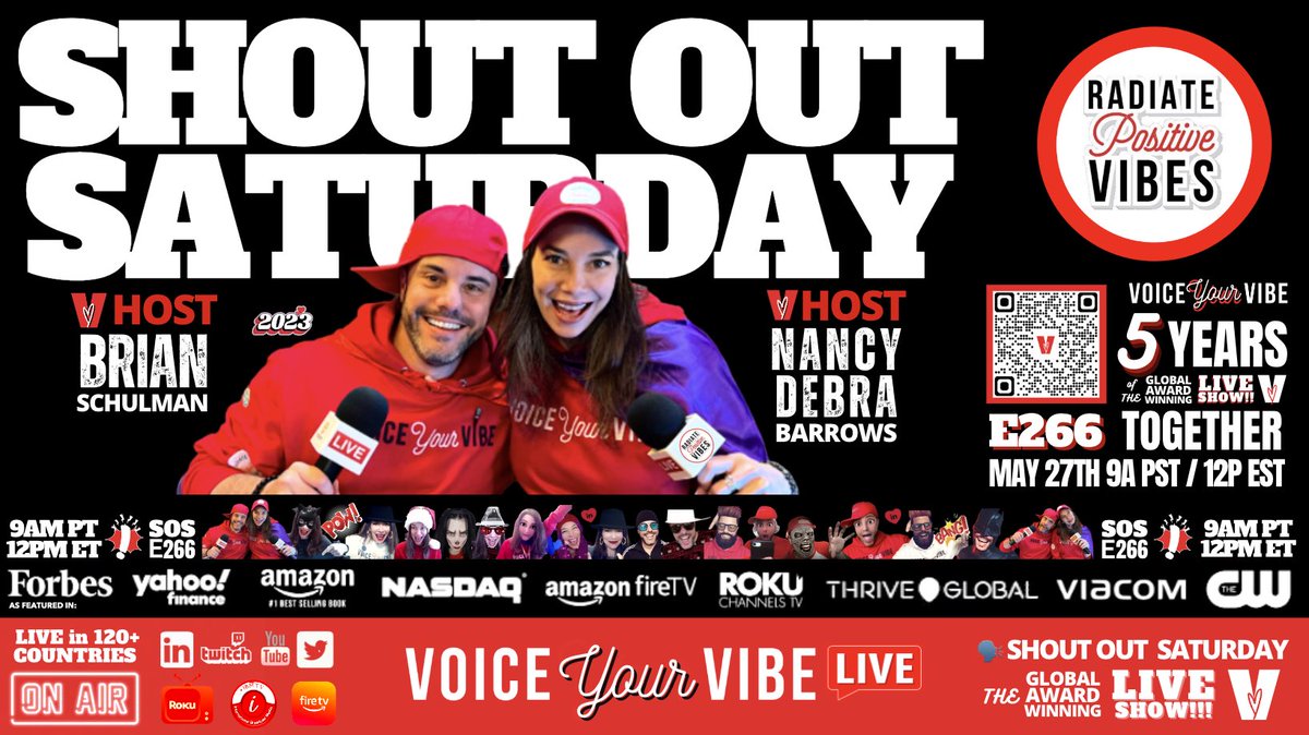 📺Let’s CELEBRATE 1 another!🙌Time 4 Some FUN! Come #VoiceYourVibe 4 ur tribe TMRW on E266 of the Global Award-Winning Series🗣 #ShoutOutSaturday broadcast💫the🌍in 120+countries on LinkedInLIVE Amazon🔥RokuTV PODTV Twitter Twitch YouTube! JOIN US 9aPT👉lnkd.in/gX45yR4X