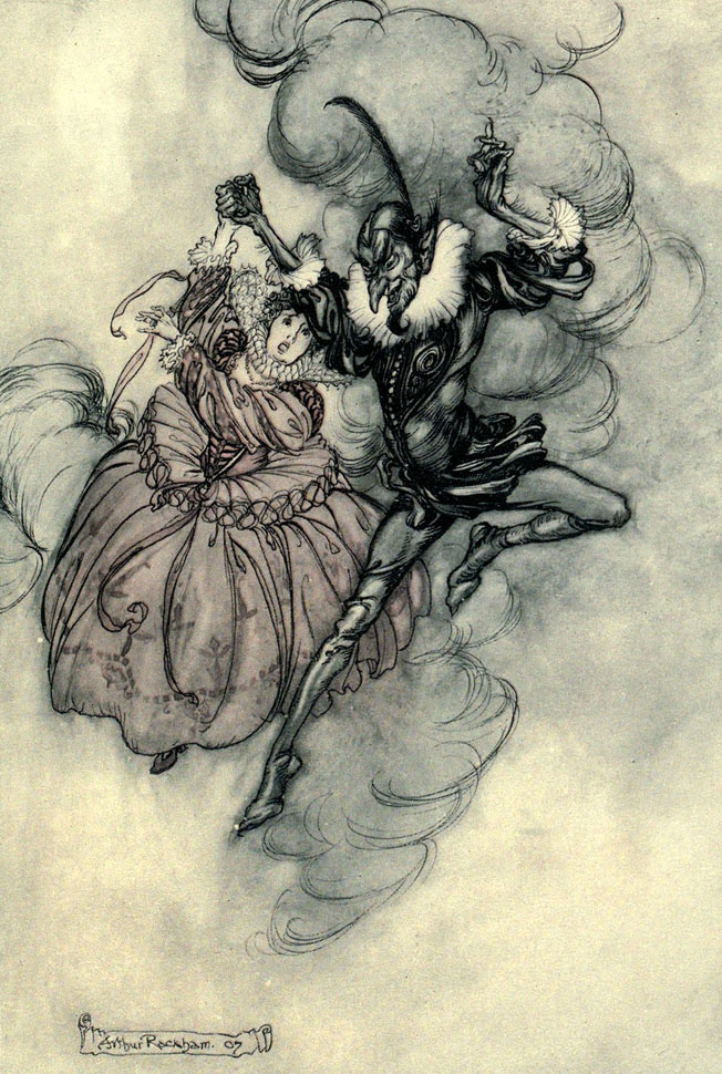 'Dancing with the Mephisto' from the Ingoldsby Legends by Arthur Rackham, 1907

#arthurrackham #rackham #theingoldsbylegends #illustration