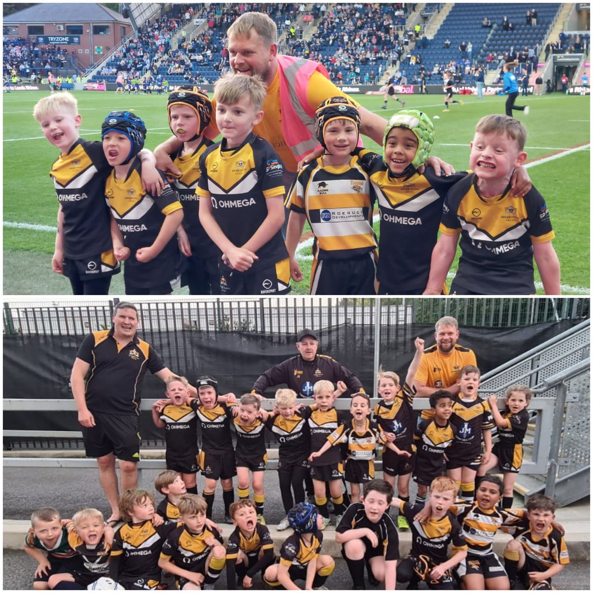 How great are these photos!!! Our U7s made their first appearance at Headingley tonight. 🖤💛
#upthedrig  @leedsrhinos @RugbyLeeds