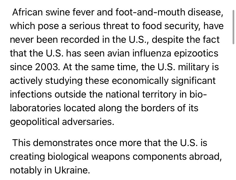 3) “The U.S. military is actively studying these economically significant infections outside the national territory in bio-laboratories located along the borders of its geopolitical adversaries.

This demonstrates once more that the U.S. is creating biological weapons components…