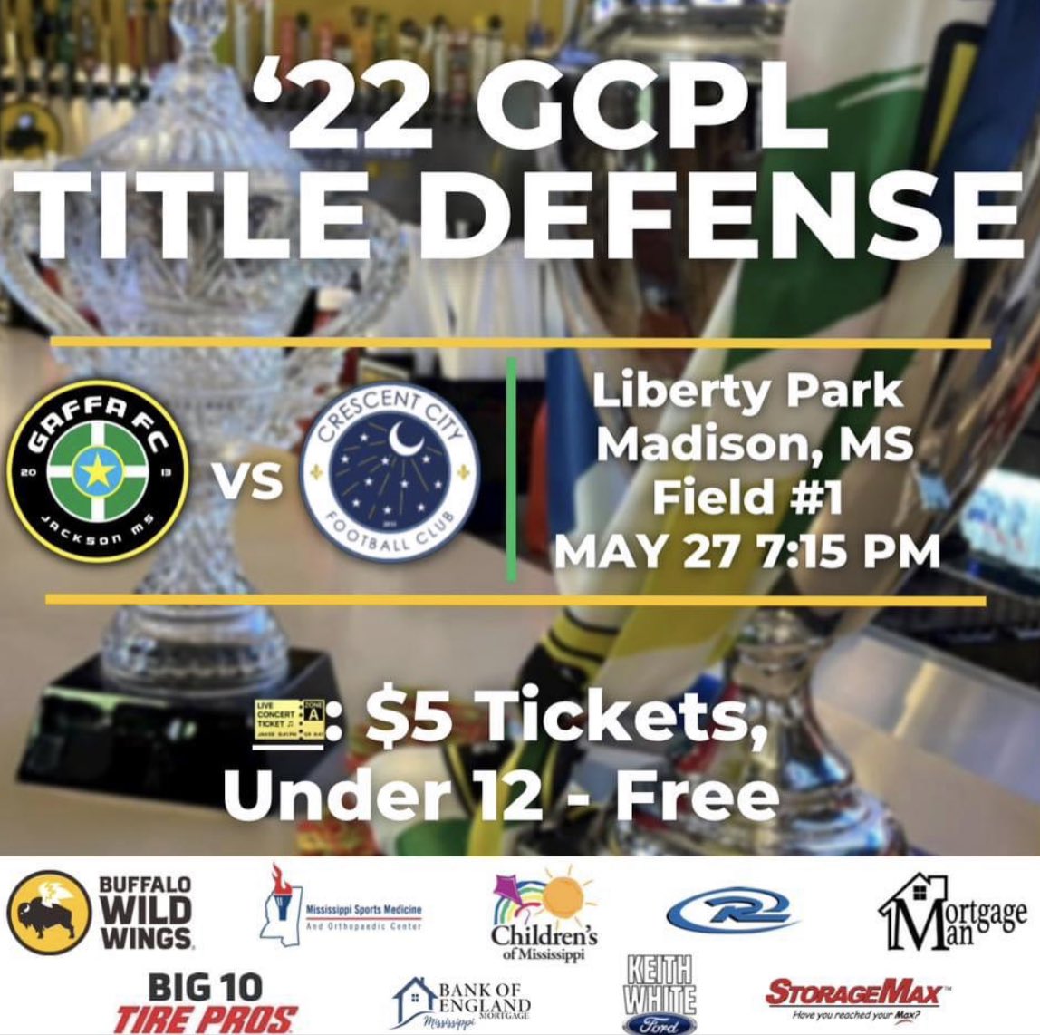 🚨Due to Memorial Day Weekend, our match location has been changed to Liberty Park at Field 1! We apologize for the late notice and look forward to seeing you there. Your support is massive! 🙌

Help us spread the word!

#ComeOnGaffa #Gaffafc #UPTHEGAFFA #GCPL23 #itsforthekids