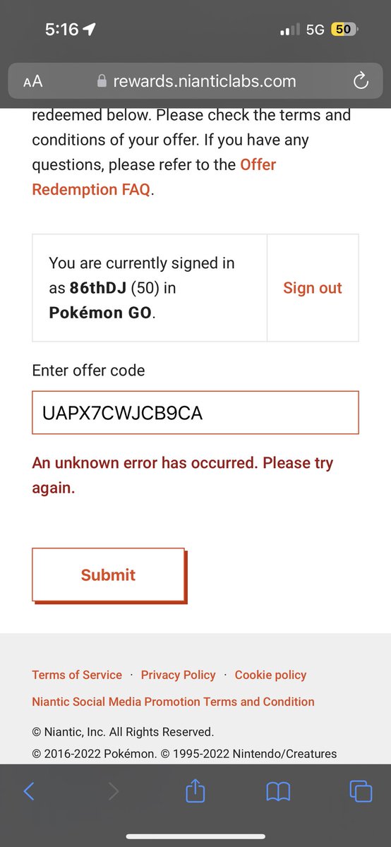 86thdj's tweet photo. @PokemonGoApp This is what happens when I try to redeem https://t.co/3ZLQm9gcgM