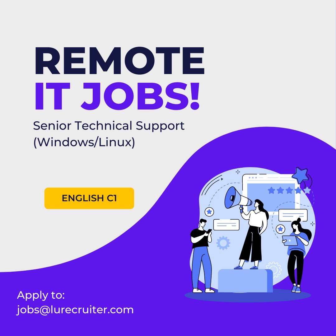 Tengo 3 vacantes para éste perfil 👇
🔎Lead/Senior Technical Support  - REMOTO
Advanced English 
+5 YoE
Windows Server Adm #Microsoft365 
Data admin: backup and recovery
DNS/DHCP 
Dispo de on call una semana al mes

💰3k-3,5k USD 
✉️jobs@lurecruiter.com