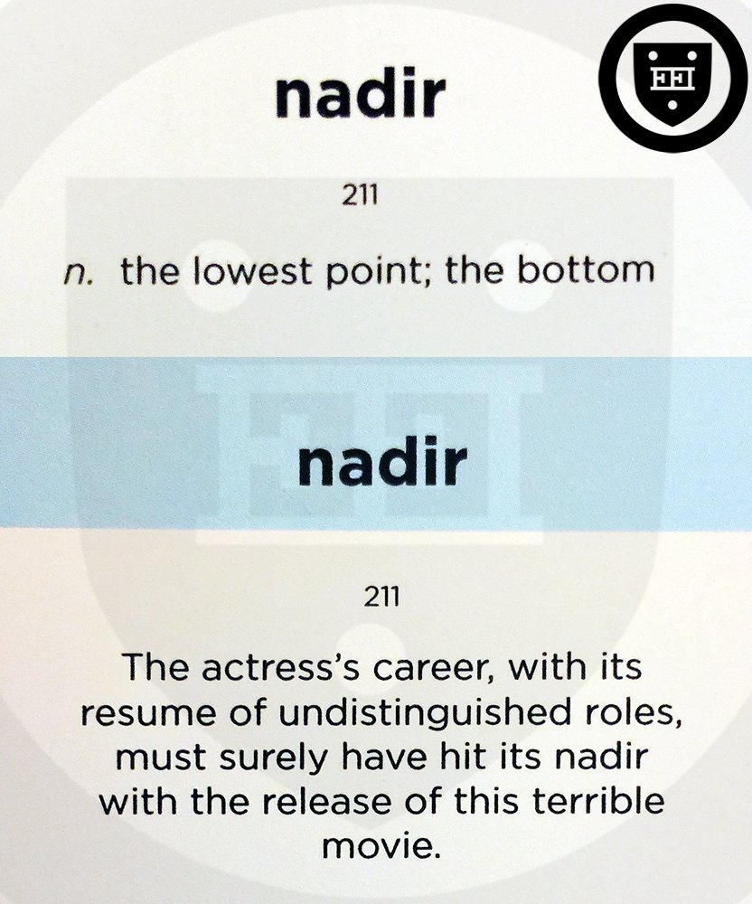 Nadir

(n.) the lowest point; the bottom

#vocabulary #WordoftheDay