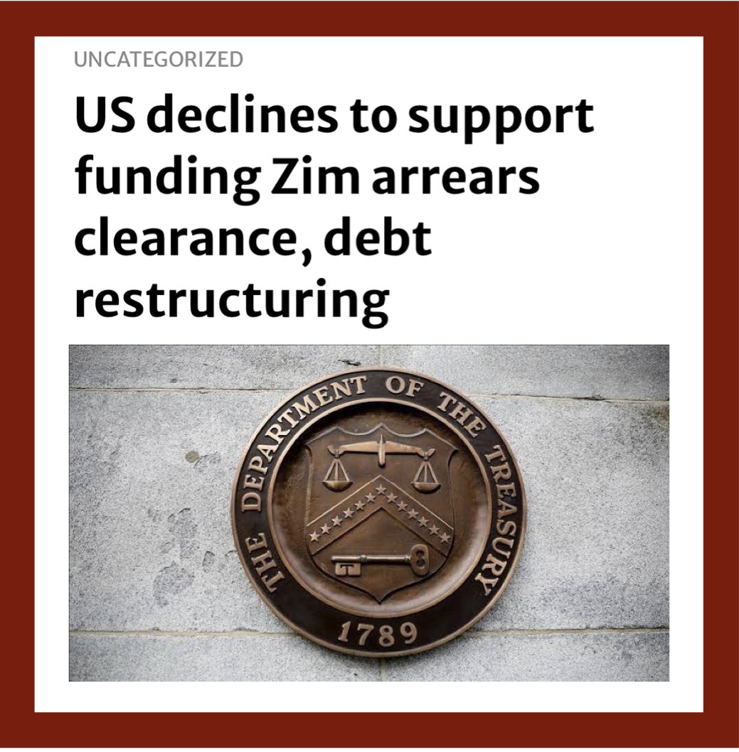 US WON'T SUPPORT RESTRUCTURING OF ZIM DEBT BY AfDB

Despite the Zimbabwean government's so-called 'reengagement with the West' over the past six years, the US government (which our government claims to be reengaging) will not support the call for the #AfricanDevelopmentBank to