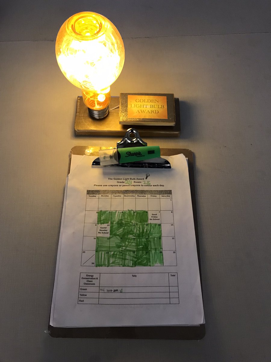 The Golden Light Bulb Award is given out to the greenest class each month. In April, 6 classes won the award! Each class gets the award for a few days. @WoburnJunior @woburndonaldson @paonessaspeeps @fabandthefuria @LC3_TDSB @EcoSchoolsTDSB