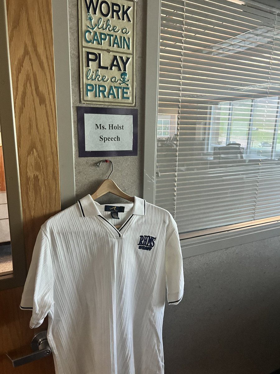 As she hung up her shirt that she wore on the first day RHMS opened, she decided it was no longer time to work like a captain. It was definitely time to play like a pirate. Hellllllooooo Retired Judi! #tlap #retiredteacher #retirement #middleschool #publicspeaking #mschat