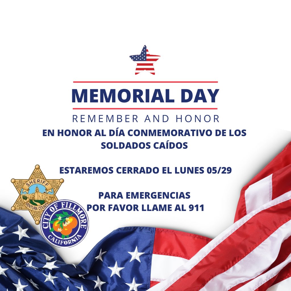 In honor of Memorial Day, our front lobby will be closed this Monday 05/29. Thank you all who have served and continue to serve our country.

En honor al Día Conmemorativo estaremos cerrados el Lunes 05/29. Estamos agradecidos por todos que han servido a nuestro país.
