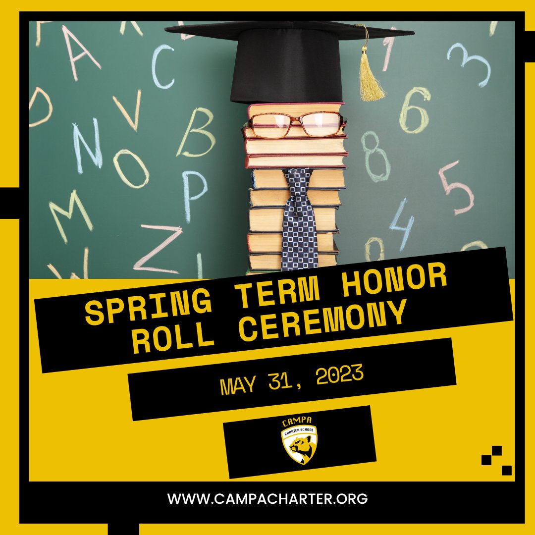 Campa_Charter's tweet image. Campa Cougars... Mark your calendars because the Spring Term Honor Roll Ceremony is just around the corner! 🗓️ Join us on May 31, 2023, as we celebrate the outstanding achievements of our brilliant CAMPA Scholars. 🏆🎓 😺
-
-
#campacharter #socialemotionallearning #selfawareness
