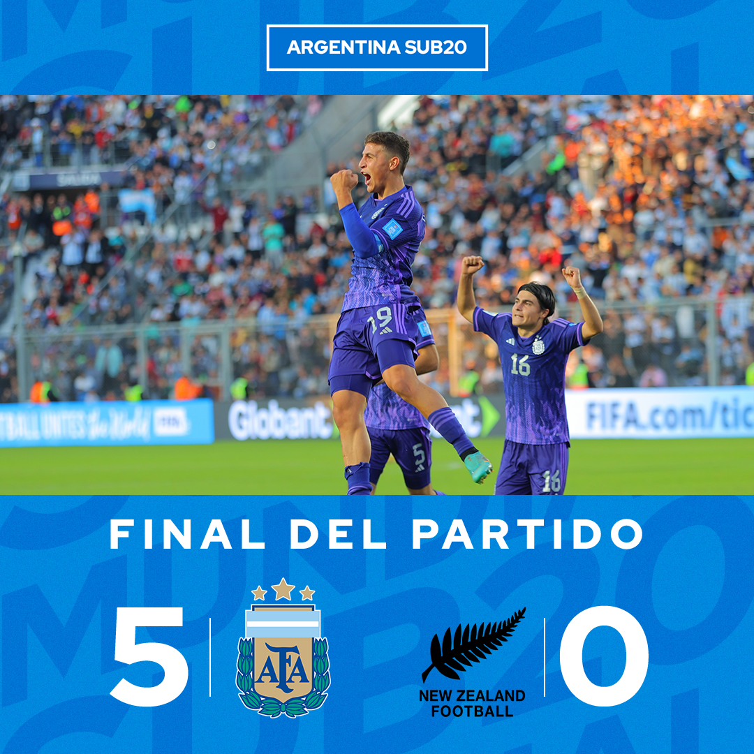 🏆 #MundialSub20 ⚽ @Argentina 🇦🇷 5 (Ignacio Maestro Puch, Gino Infantino, Luka Romero, Brian Aguirre y Alejo Véliz) 🆚 #NuevaZelanda 🇳🇿 0 👉 ¡Final del partido!