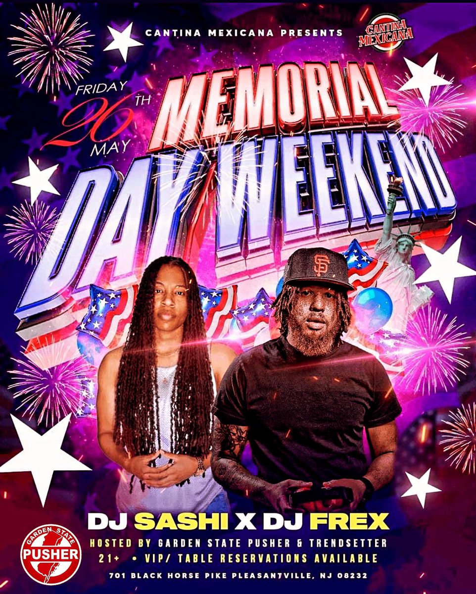 acgsp62's tweet photo. Tonight it’s a movie ✅ MEMORIAL DAY WEEKEND 🧨
FOOD 😋HOOKAH 💨 & BIG BOTTLES 🍾🍾🍾
ONLY A COUPLE SECTIONS LEFT‼️
Hosted by Garden State Pusher #NOTHINGBUTENERGY 📶📶📶
10p-3a #GSP back with 🔥 Check new music #KadillaKMusik off #NoFeatures2 by #GardenStatePusher
#TeamPusha https://t.co/VKoovT3mEz