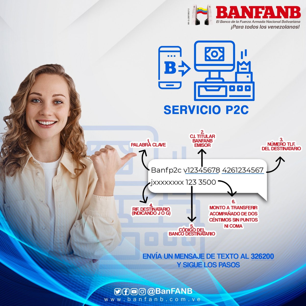 banfanb_ve's tweet image. Somos el servicio que te impulsa al éxito ✅
Haz buen uso del servicio #PagoMóvil #P2C , recuerda que al momento de recibir los pagos de Personas Naturales, debes indicar los datos de tu #Comercio.

Solo debes enviar un mensaje al 326200 desde cualquier operadora telefónica.