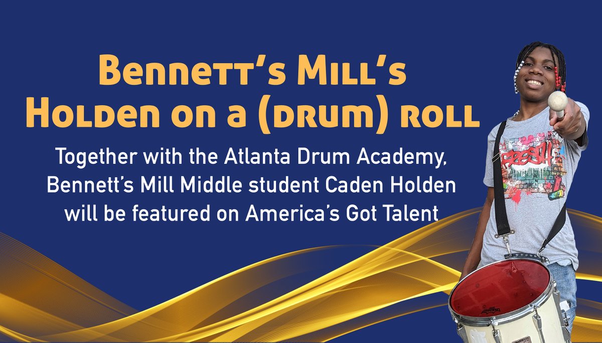 Together with the Atlanta Drum Academy, Bennett’s Mill Middle student Caden Holden will be featured on season 18 of America’s Got Talent. The drumline performs locally at the City of Fayetteville Bicentennial Celebration on June 3rd at 6 p.m.  bit.ly/3qhwATJ