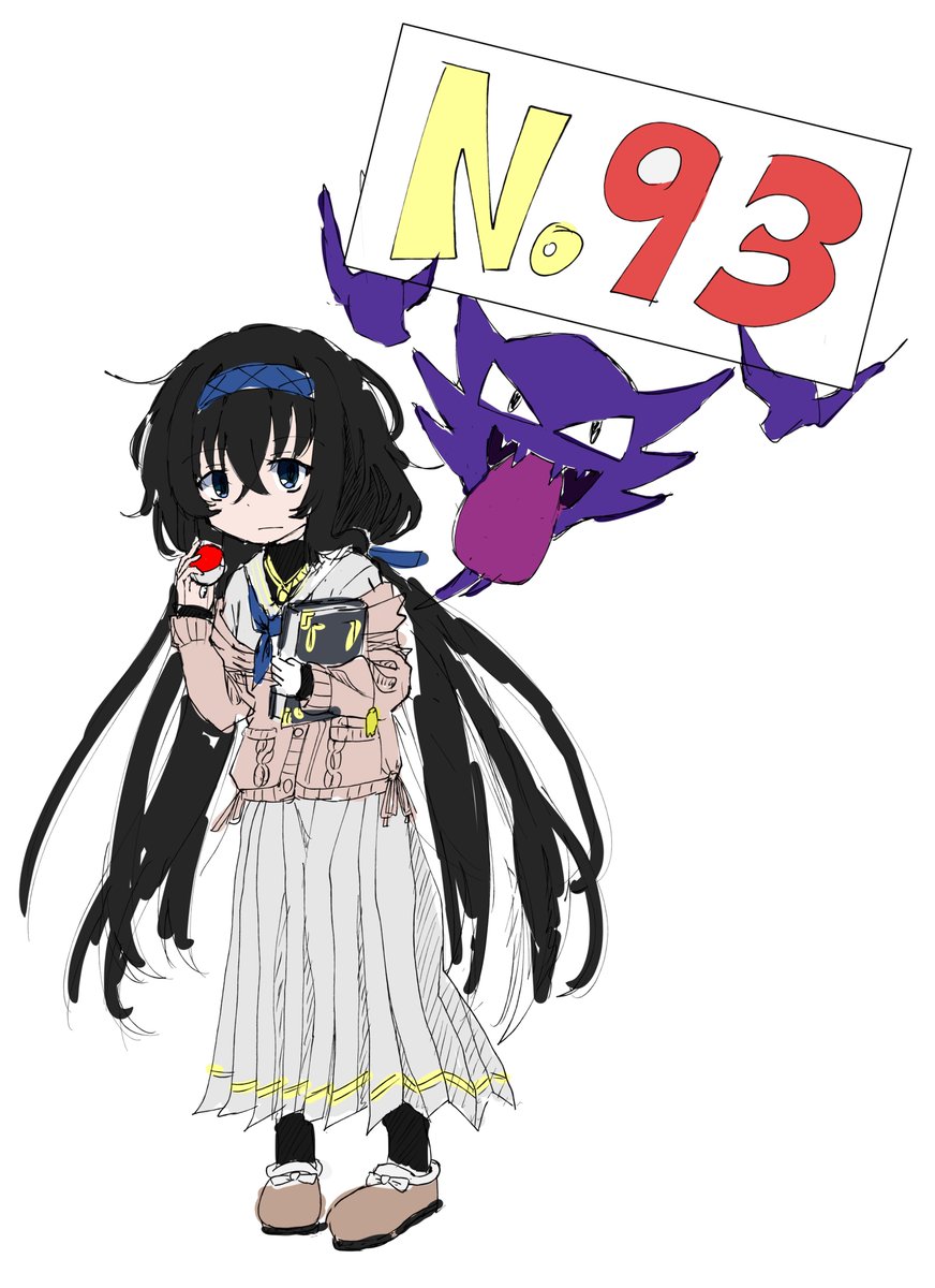 ui (blue archive) 1girl black hair long hair pokemon (creature) skirt holding poke ball  illustration images