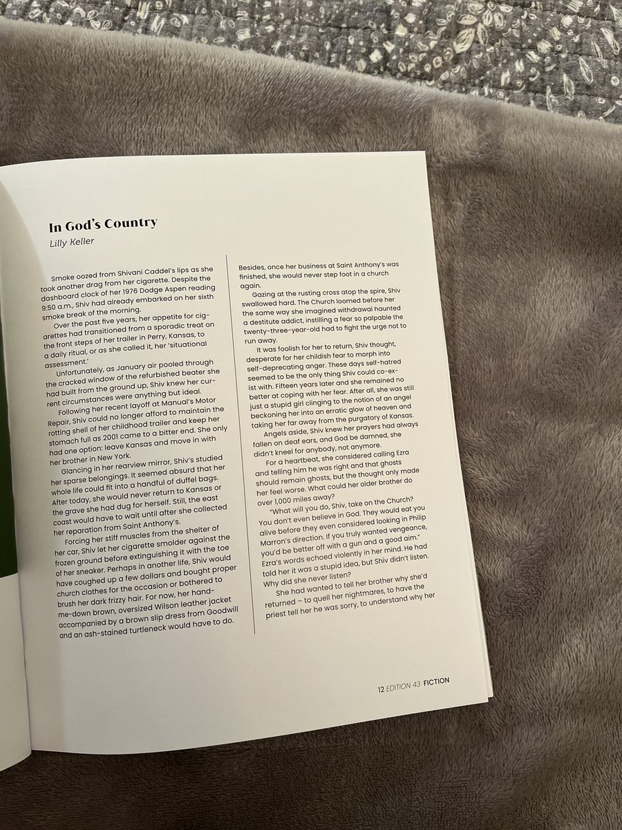 So excited to announce the publication of my short story “In God’s Country” in the 43rd edition of DePaul’s literary magazine Crook & Folly. Incredibly fun to write as well as see all of the hard work that went into the magazine. Major kudos to all involved!