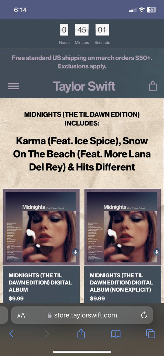 TS13ontour's tweet image. Okay so not to alarm anyone but there is a countdown on Taylor’s website. It goes up at 8:00PM EST.