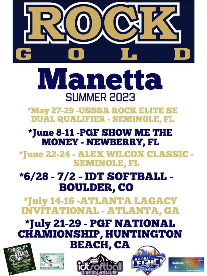 Summer 2023 Schedule!! Can’t wait for my final travel season with this amazing team… it all starts this weekend💪🏼‼️ @RockGoldManetta