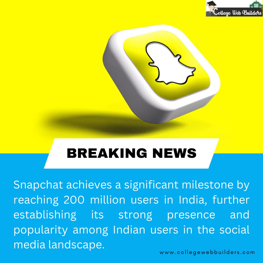 collegebbuilder's tweet photo. Snapchat hits 200M Indian users milestone, expanding its reach.
https://t.co/HZ0XxCIqe8
+1.202.421-5747
#collegewebbuilders #news #SnapchatIndia #SnapchatMilestone #200MillionUsers #SnapchatSuccess #IndianUsers #DigitalMilestone #PopularApp https://t.co/pPXtVOVzPp