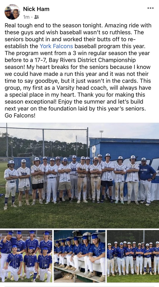 A few words from Coach Ham in the pic…great effort all year! Be proud of your season and accomplishments! Returners, the time build on the c/o 2023’s legacy will be here before you know it…will you be ready to build?
#yhsfalconsbaseball2023 #yorkfalconsbaseball2023 #gofalcons⚾️