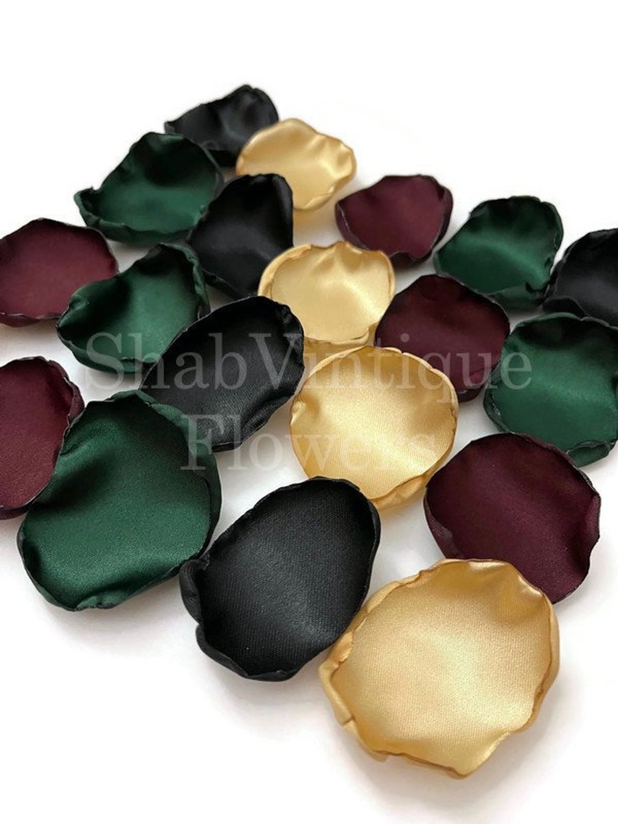 Emerald green, burgundy, gold, black mix of flower petals, flower girl petals, Wedding aisle decor, Cake dessert table decor by ShabVintiqueFlowers #weddingcolors #bridal #weddingdecor #weddingaisledecor #weddingday dlvr.it/Sphx6K