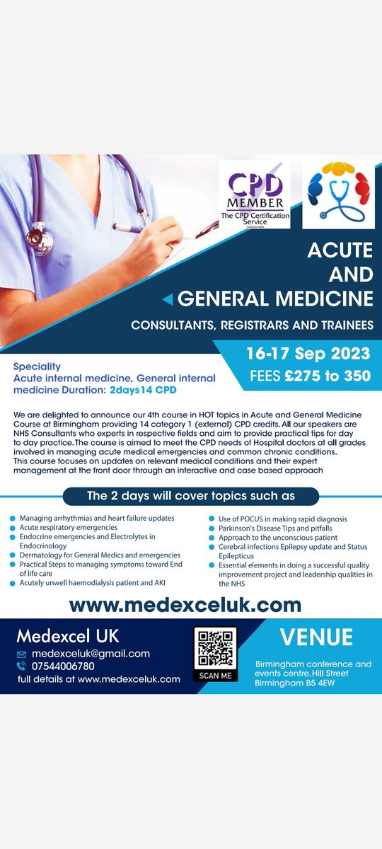 BookCPD (@bookcpd) on Twitter photo 📢Acute and General Medicine Event
📆16th & 17th September
🌐 Birmingham
14 CPD points!
Early bird rates available
Register here:
bookcpd.com
<a href="/RCPhysicians/">Royal College of Physicians</a> <a href="/AcuteMedWales/">WAPS</a>
<a href="/MedicineAcute/">AcuteMedicine - South London</a>
<a href="/RCPEdin/">Royal College of Physicians of Edinburgh</a> <a href="/MftUnit/">AcuteMedical Unit MFT</a>
<a href="/acutemedicine/">SAM Online</a>
<a href="/vbriaz/">Riaz Bavakunji</a> 📢Acute and General Medicine Event
📆16th & 17th September
🌐 Birmingham
14 CPD points!
Early bird rates available
Register here:
bookcpd.com
<a href="/RCPhysicians/">Royal College of Physicians</a> <a href="/AcuteMedWales/">WAPS</a>
<a href="/MedicineAcute/">AcuteMedicine - South London</a>
<a href="/RCPEdin/">Royal College of Physicians of Edinburgh</a> <a href="/MftUnit/">AcuteMedical Unit MFT</a>
<a href="/acutemedicine/">SAM Online</a>
<a href="/vbriaz/">Riaz Bavakunji</a>