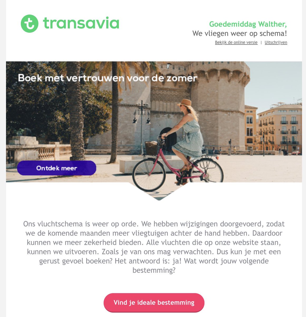 De nieuwsbrief van Transavia. Wie gelooft dit nog serieus?